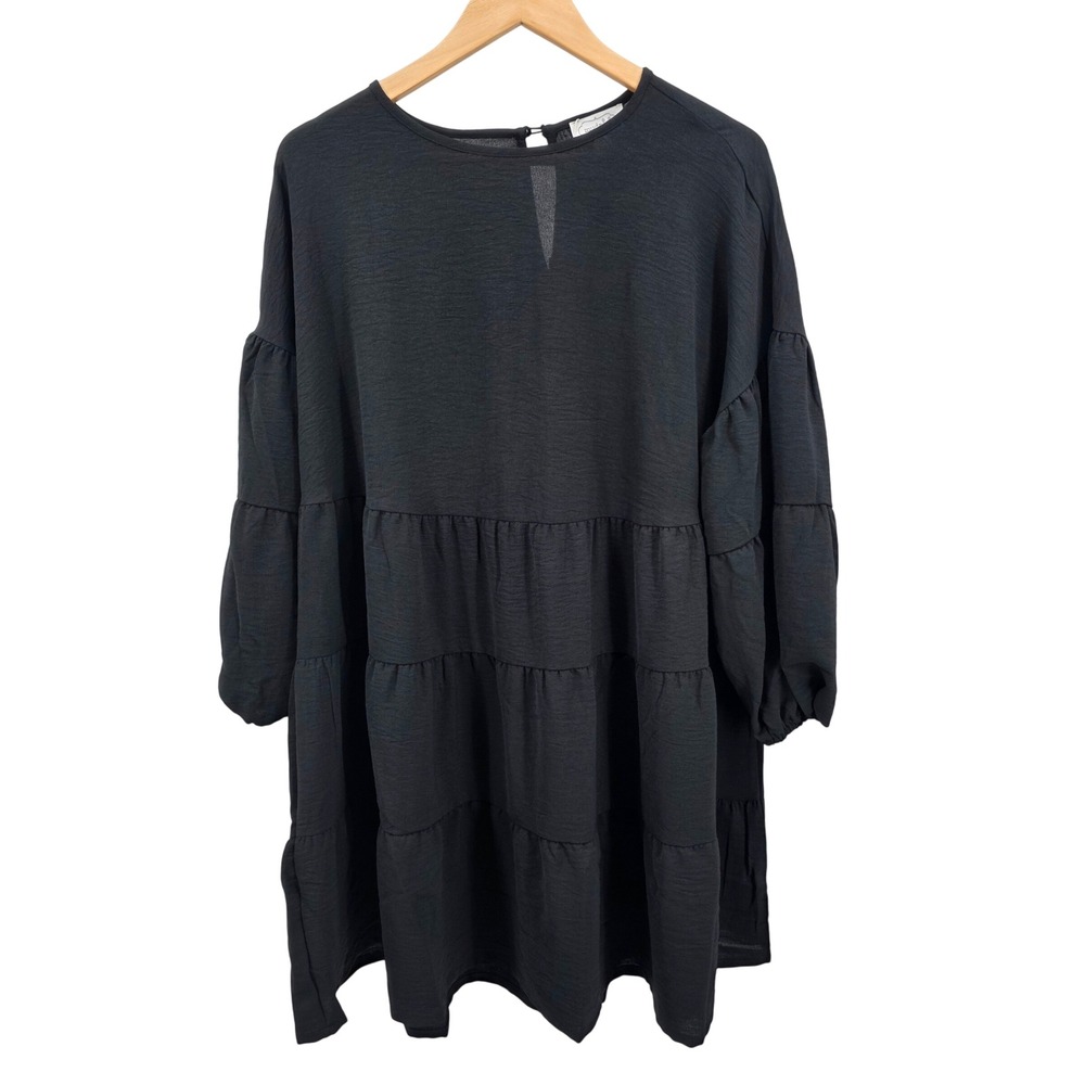 Mudpie Womens Tiered Mini Dress Black‎ Puff Long Sleeve Casual Party